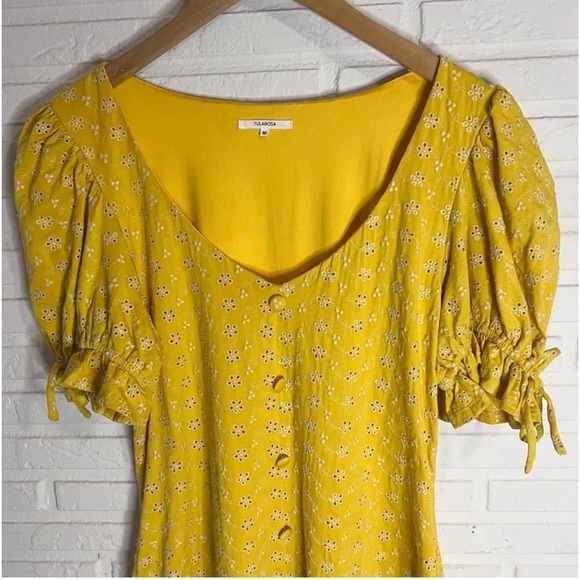 Tularosa Yellow Floral Eyelet Tie Sleeve Penny Mini Dress, Women’s Size Medium - Picture 6 of 8